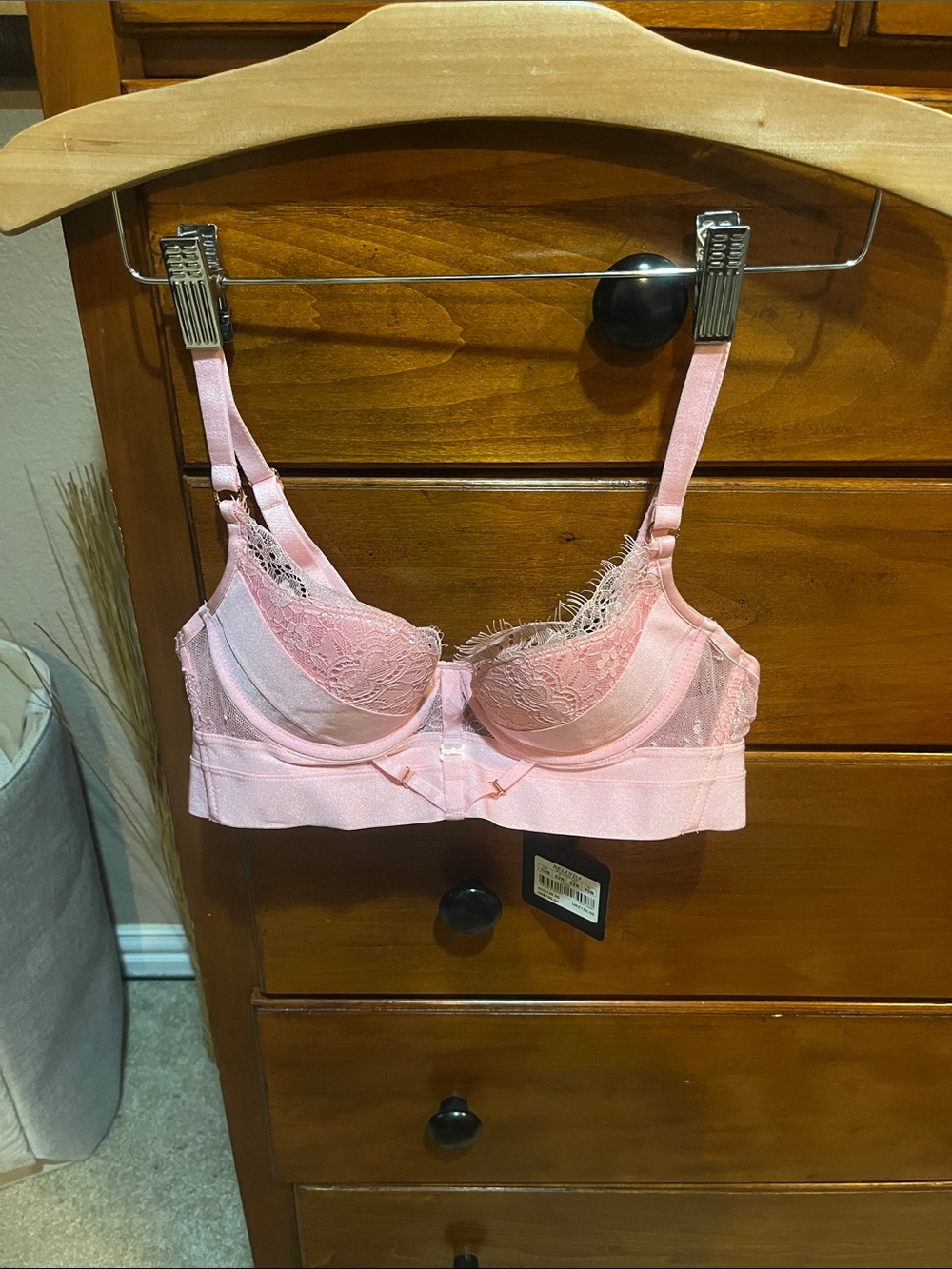 Honey Birdette Blush Pink Lace Underwire Bra with Feather lace Trim